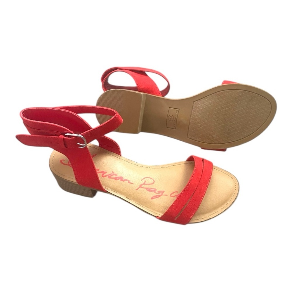 American Rag Cie Red Flat Summer Sandals with Ankle Strap - Picture 3 of 3